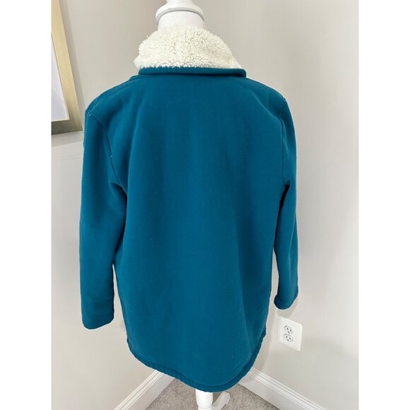 L.L.Bean Small Petite Teal Sherpa Lined Open Cardigan Style 515087 - Picture 5 of 15